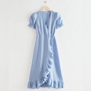 NWT & Other Stories Blue Linen Midi Wrap Dress Size Xs (0)